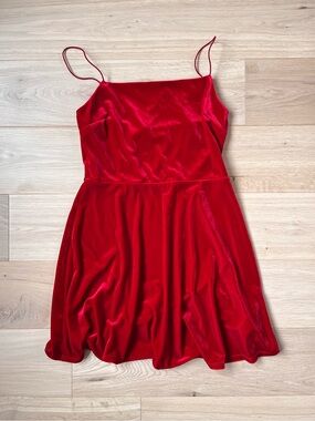 Urban Outfitters Red Velvet Spaghetti Strap Mini Dress